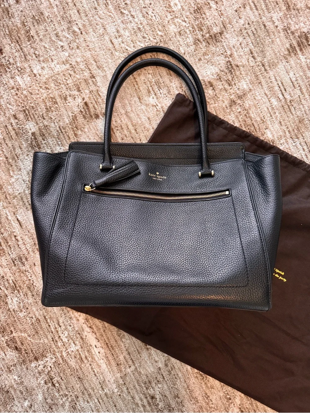 Kate Spade Black Pebbled Leather Tote with Exterior Zip Pocket
